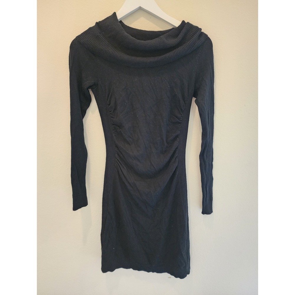 The Limited Black Cowl Neck Ruched Side Long Sleeve Sweater Dress XS‎
